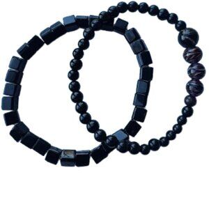 Set of two men's bracelets, 8" stretch, black and a hint of purple. NWT (MJW001)